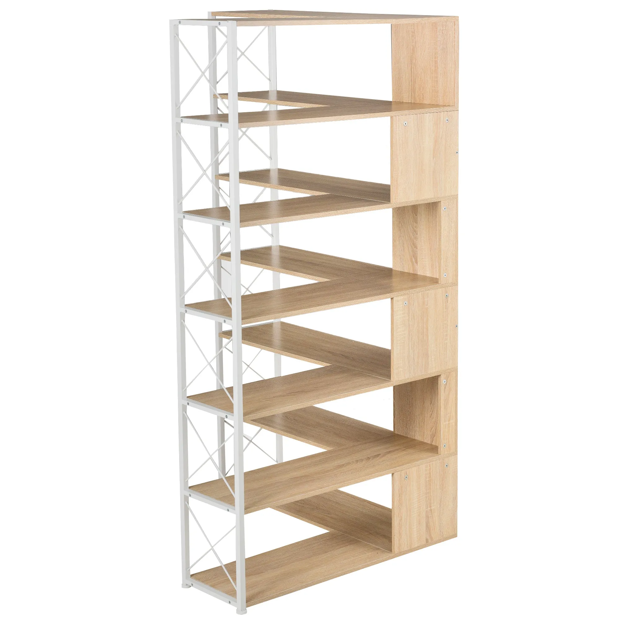 7-Tier Bookcase Home Office Bookshelf,  L-Shaped Corner Bookcase with Metal Frame, Industrial Style Shelf with Open Storage, MDF Board