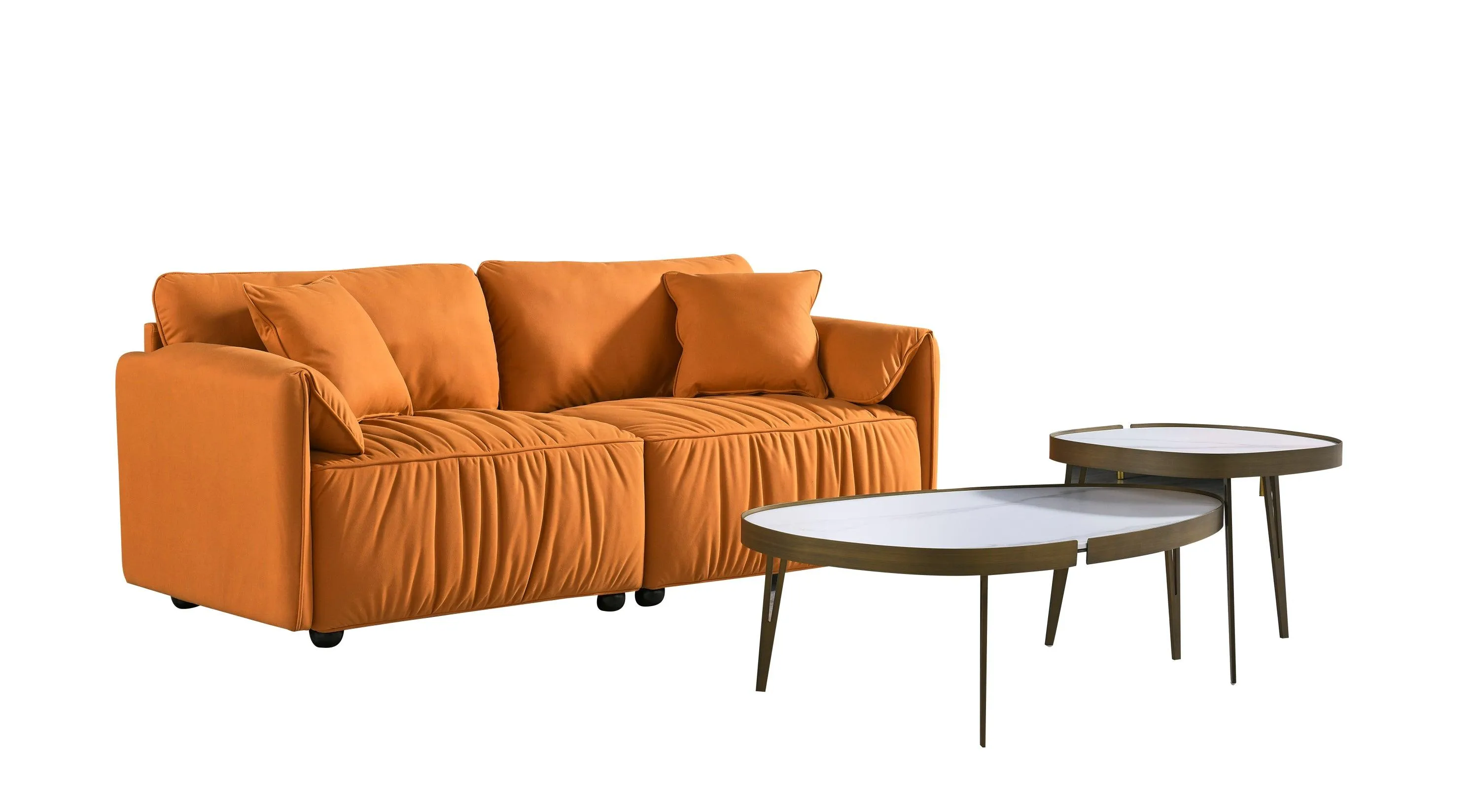 75.6" Modern Tech Cloth Loveseat, Deep Seat Sofa with Hardwood Frame, Mid-Century Upholstered (Orange)