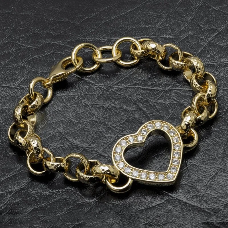 8mm Gold Filled Open Heart Belcher Bracelet Stones 8/8.5 Inch