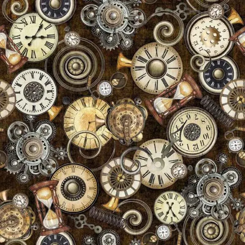 A Brown Clock Toss, QT Fabrics Steampunk Adventures