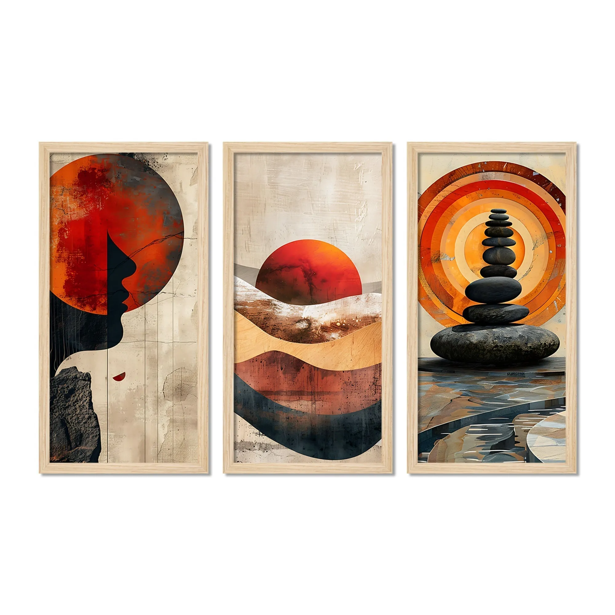 Abstract Mountains View Wooden Wall Frame Set of Three