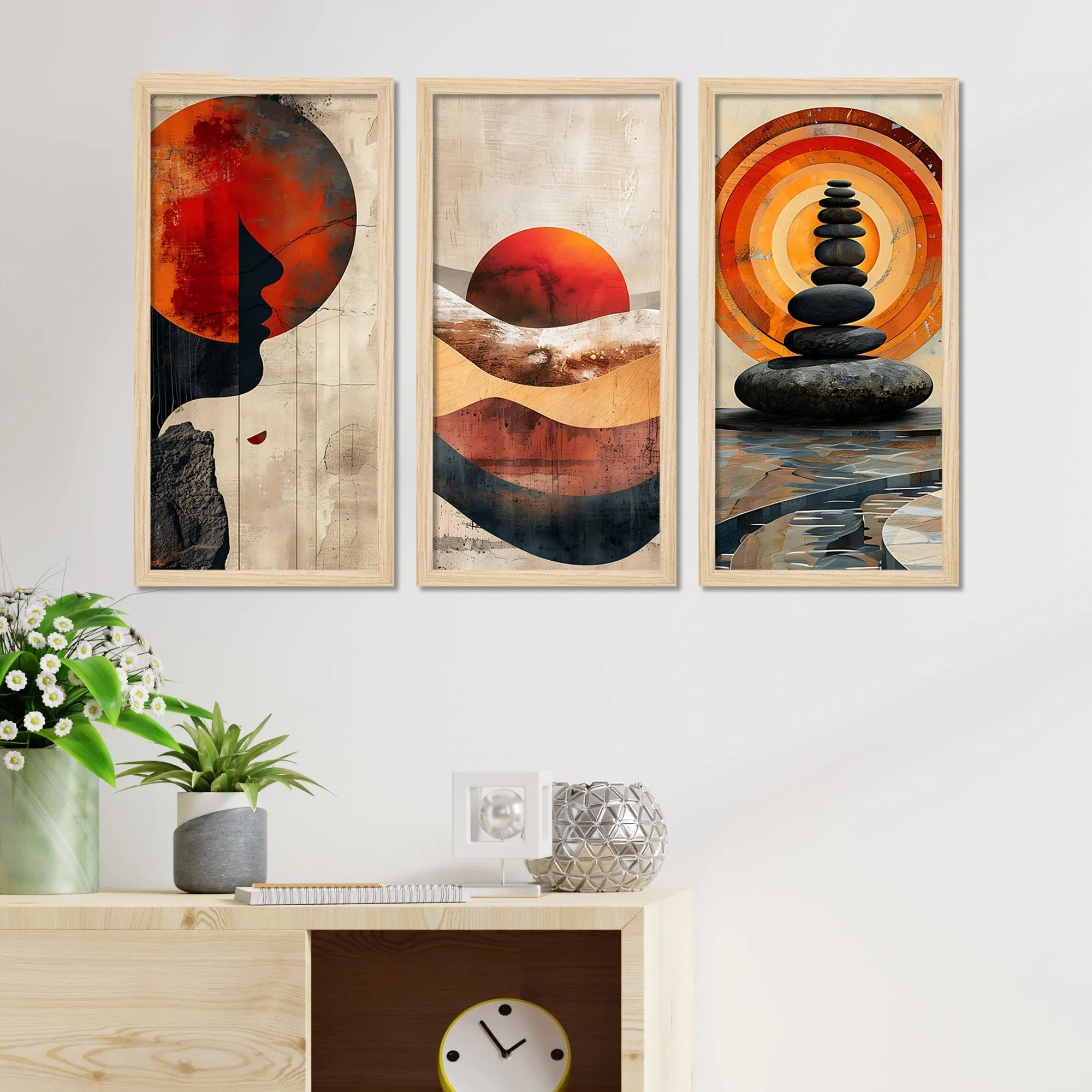 Abstract Mountains View Wooden Wall Frame Set of Three