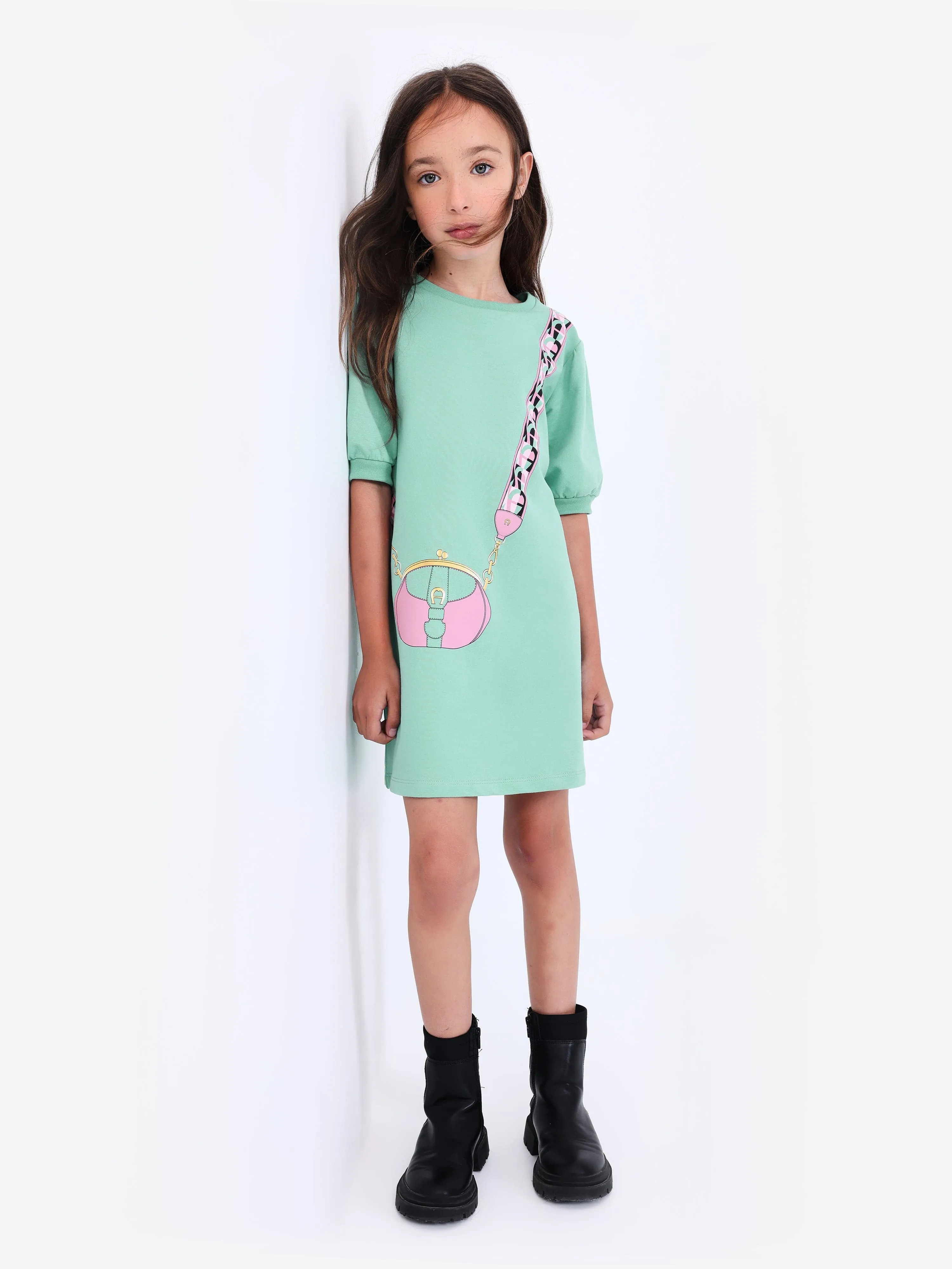 Aigner Girls Bag Print T-Shirt Dress in Green