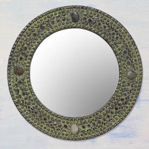 Antique Magnificence Handcrafted Round Antiqued Aluminum Mirror from India