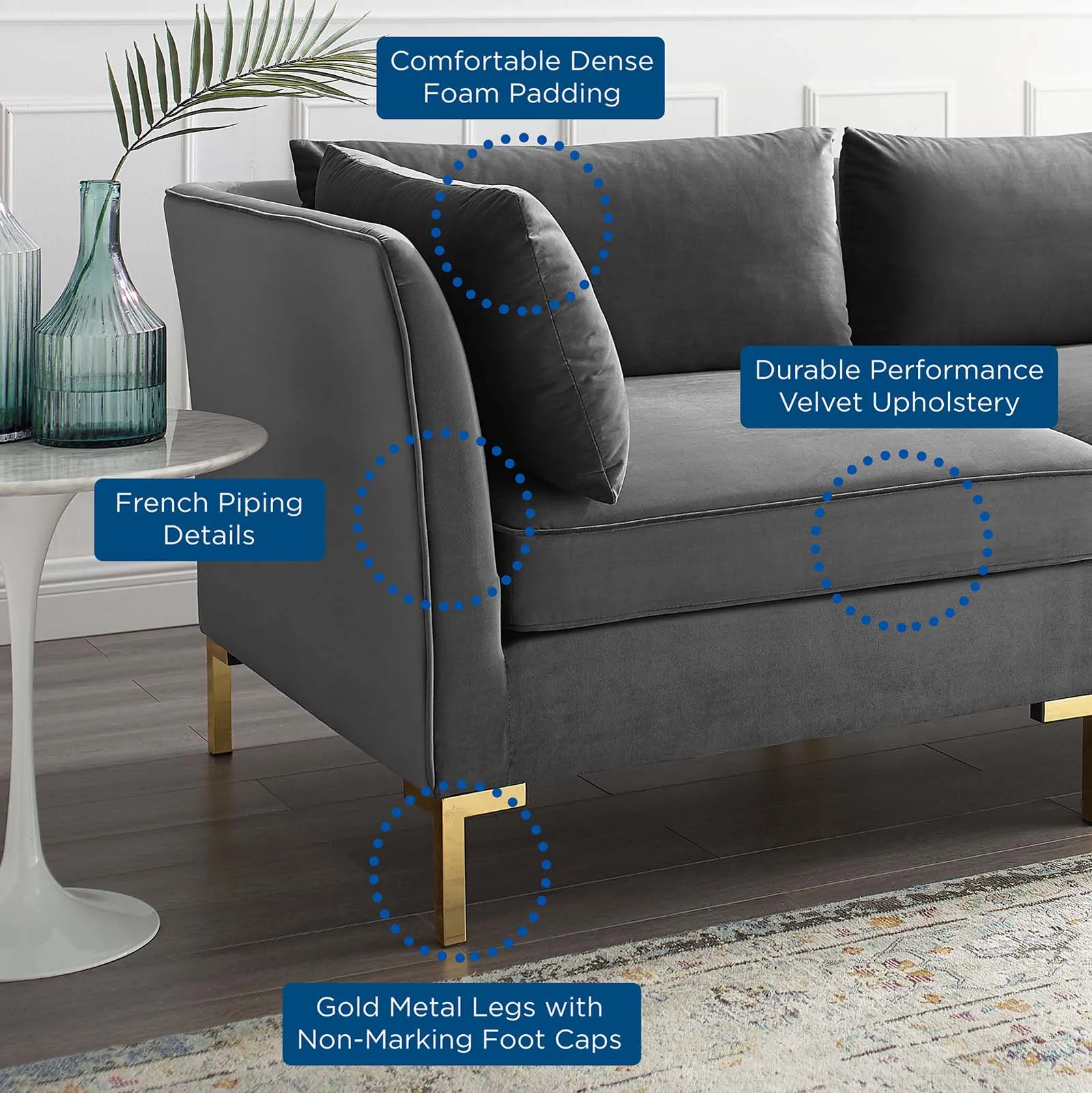 Ardent 5-Piece Performance Velvet Sectional Sofa by Modway