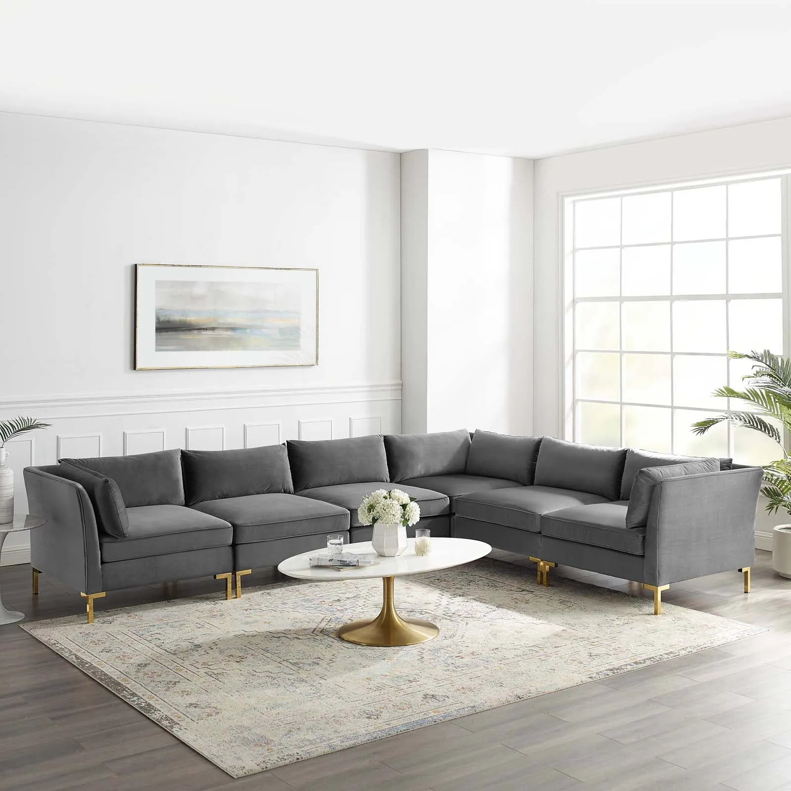 Ardent 6-Piece Performance Velvet Sectional Sofa by Modway