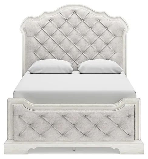 Arlendyne Queen Upholstered Bed with Mirrored Dresser and Chest