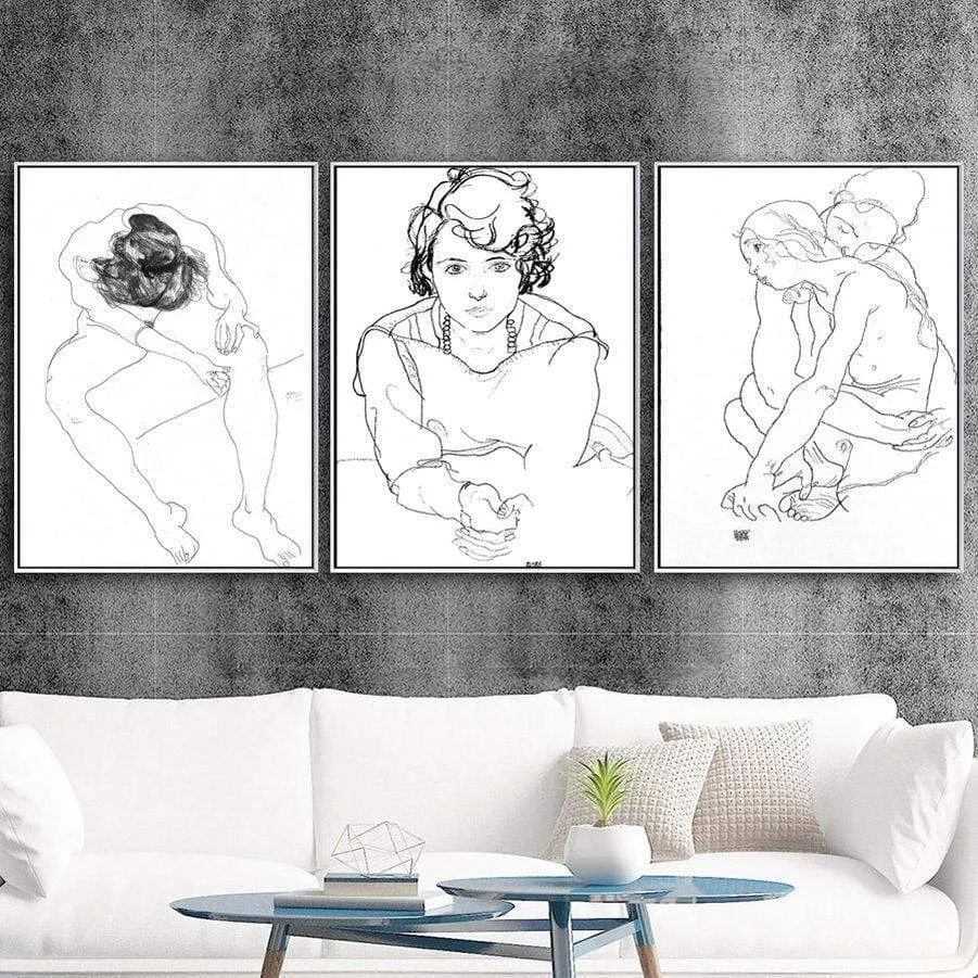 Austrian Egon Schiele Line Figure Painting Posters