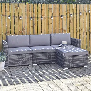 Azuma Monaco 4 Pc Grey Rattan Garden Sofa Set Ottoman Seat