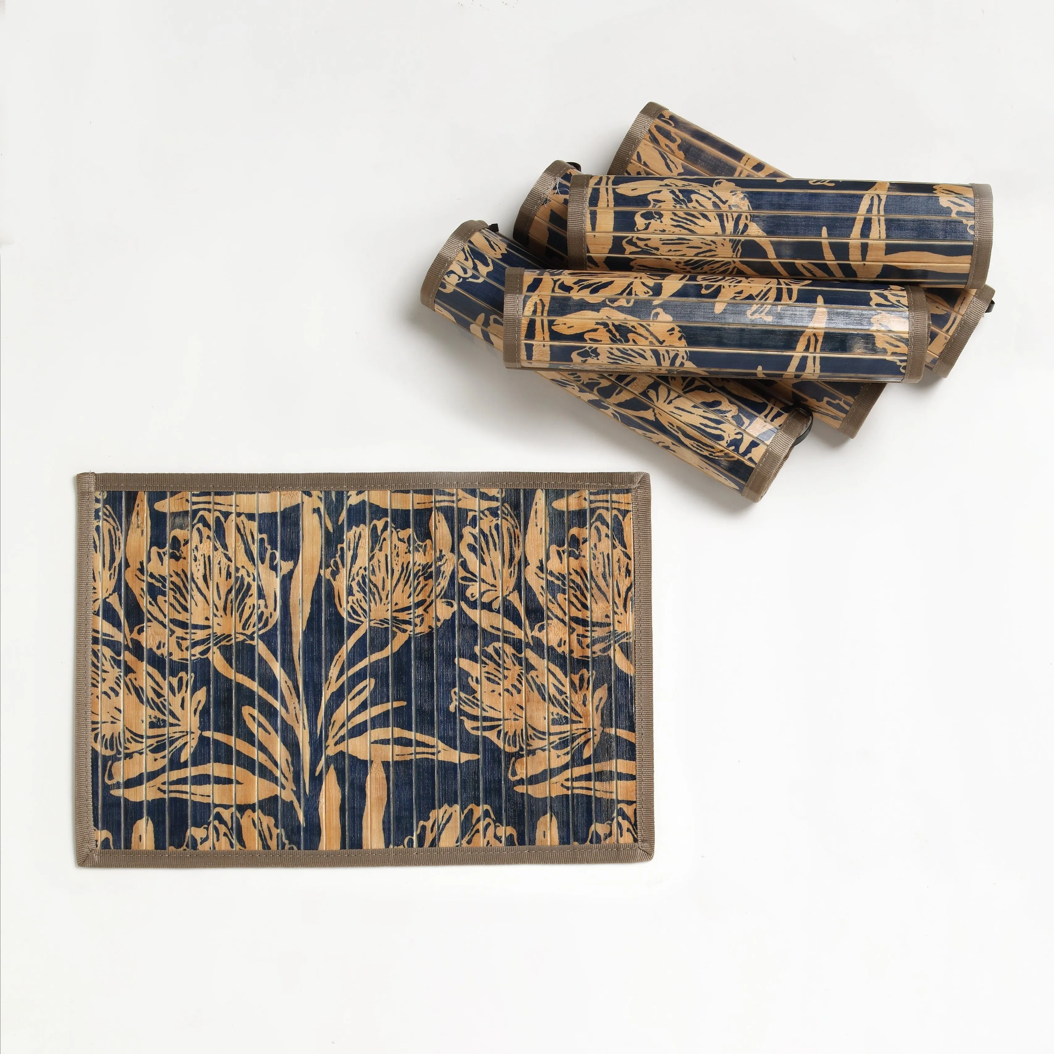 Bamboo Table Mats in Sapphire Orange Signature vVyom Prints