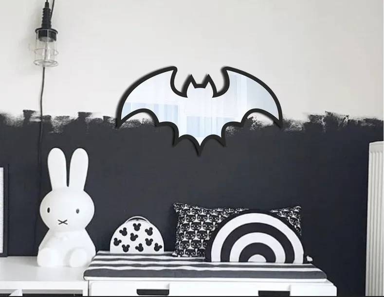 Bat Shaped Bordered Kids Room Mirror