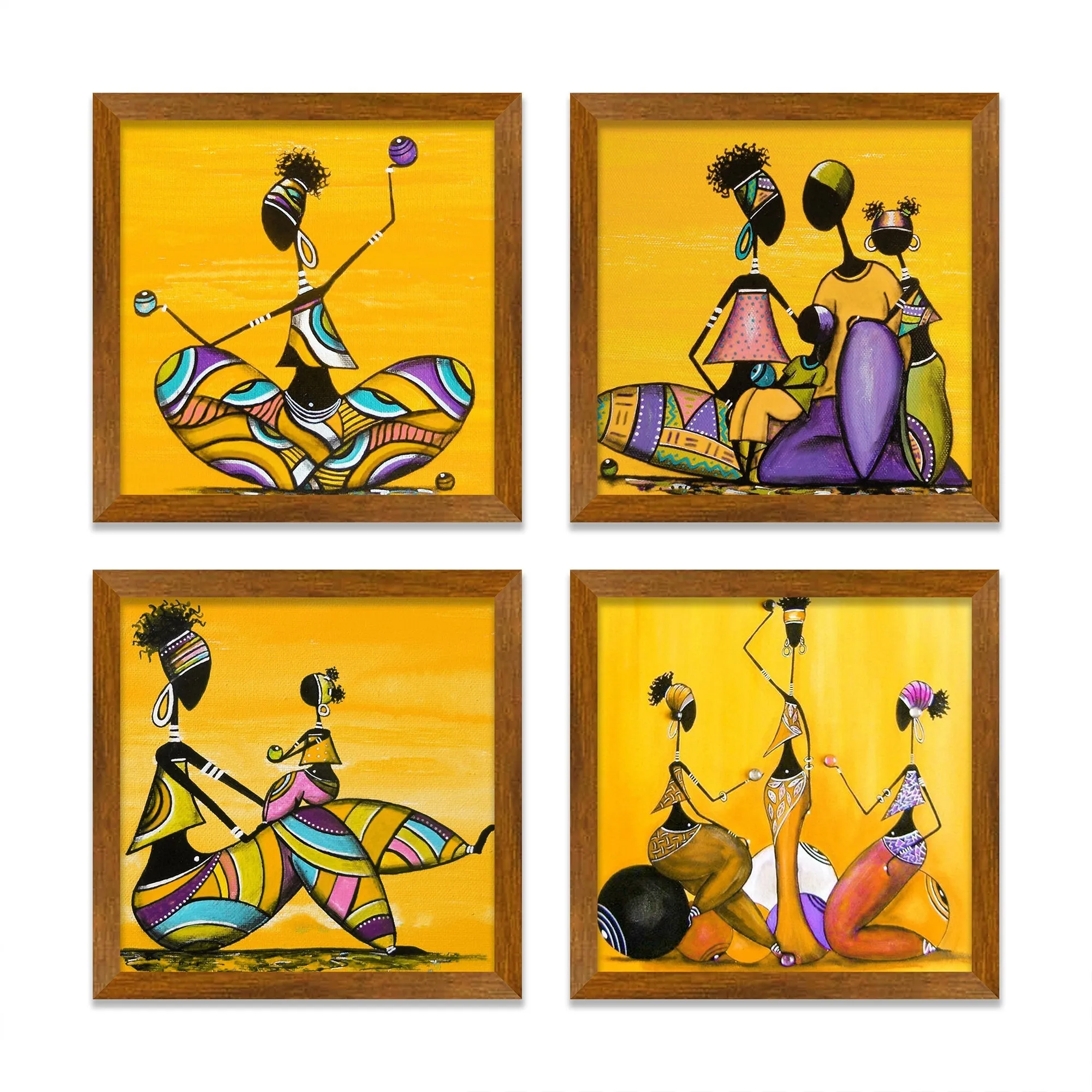 Beautiful Abstract Warli Women Art Wall Frame Set of Four