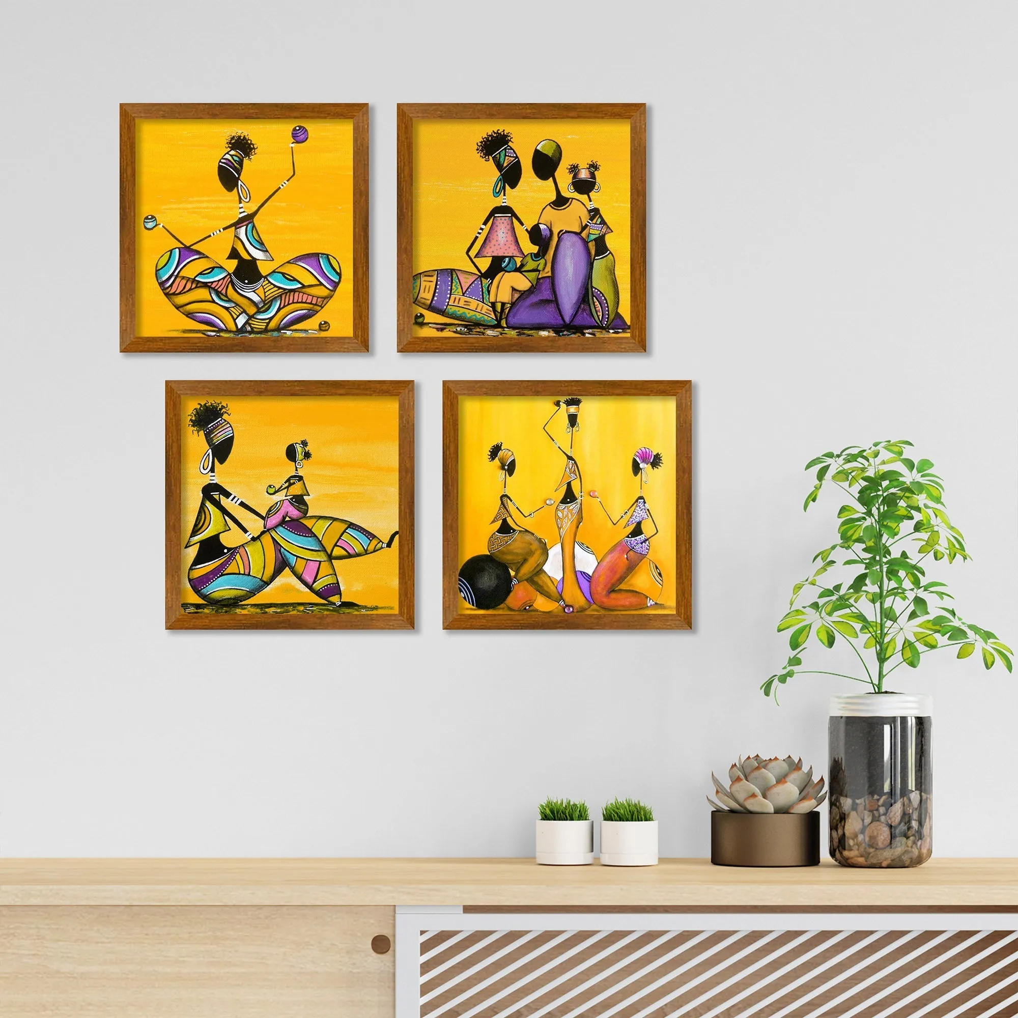 Beautiful Abstract Warli Women Art Wall Frame Set of Four