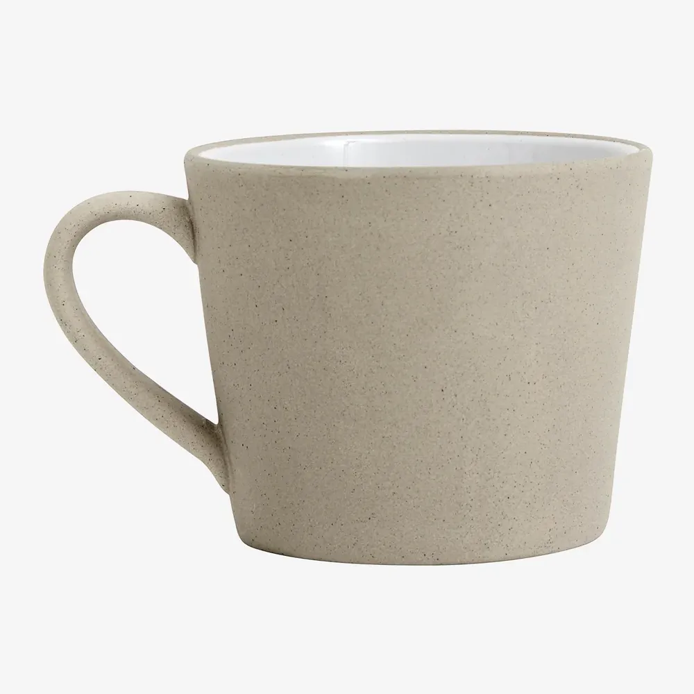 Beige and White Stoneware Mug with Handle