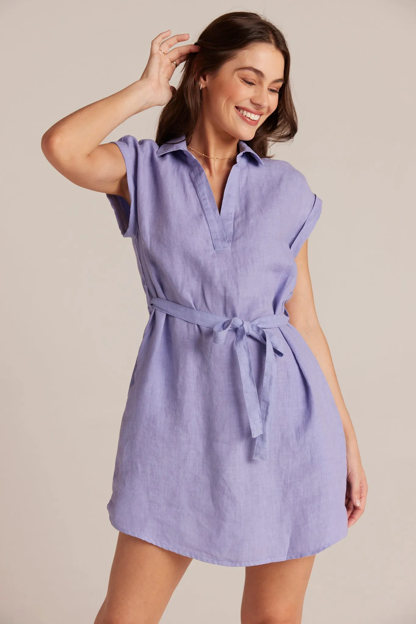 Belted Linen  Shirt Dress - Purple Iris