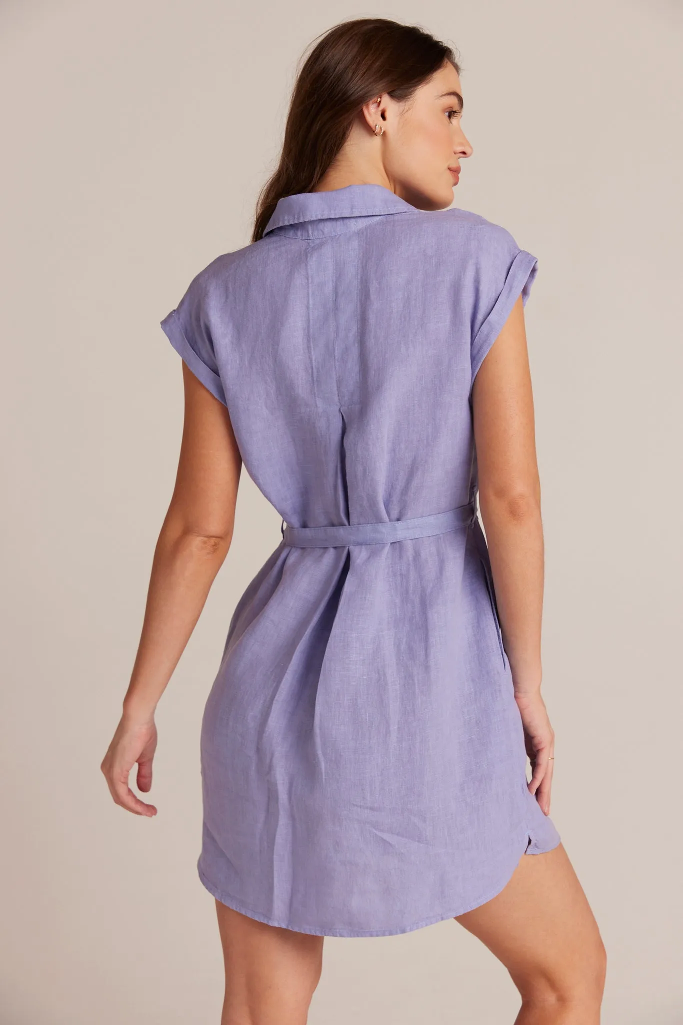 Belted Linen  Shirt Dress - Purple Iris