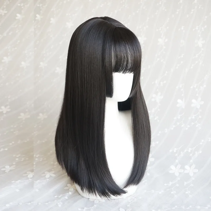 Black long straight wig KF9459