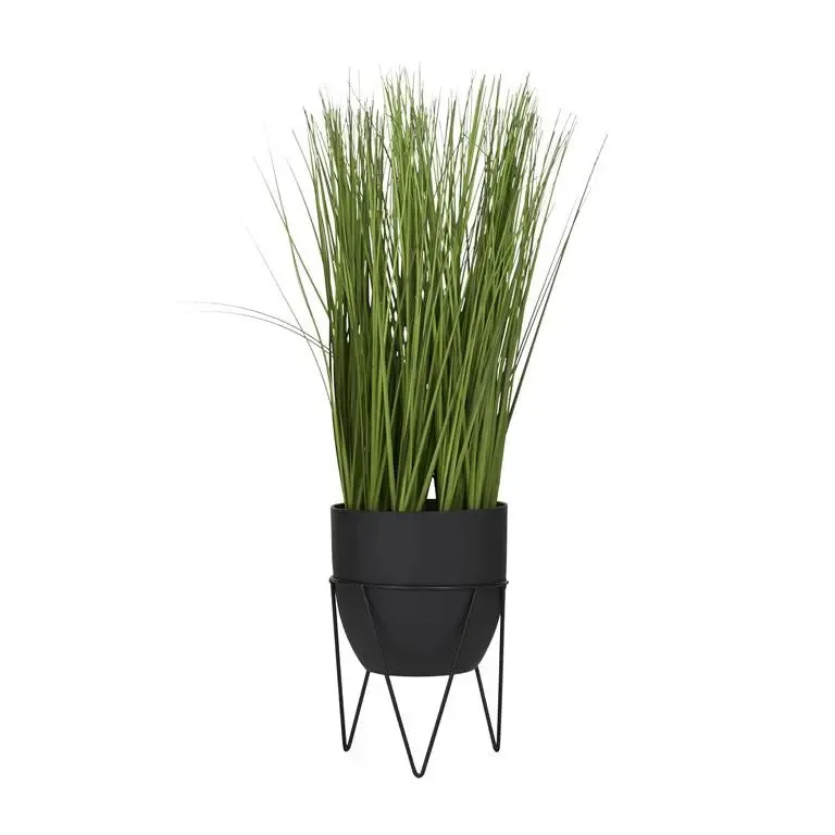 Black Plastic Contemporary Tall Wheatgrass Artificial Plant, 9" x 13" x 21"