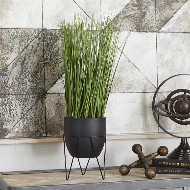 Black Plastic Contemporary Tall Wheatgrass Artificial Plant, 9" x 13" x 21"