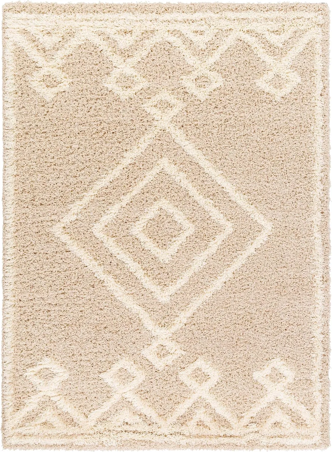 Blackey 5x7 Shag Beige Area Rug Carpet for Living Room Bedroom or Kitchen (5'3" x 7'3")