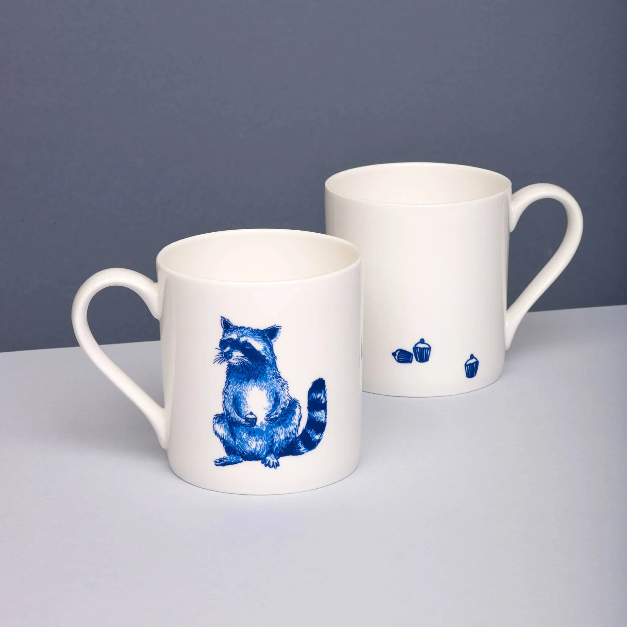 Blue Raccoon with Cupcakes Mug, 300ml