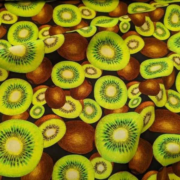 Bright Green Brown Kiwi Fabric, Food Fabric, Quilting Cotton Fabric