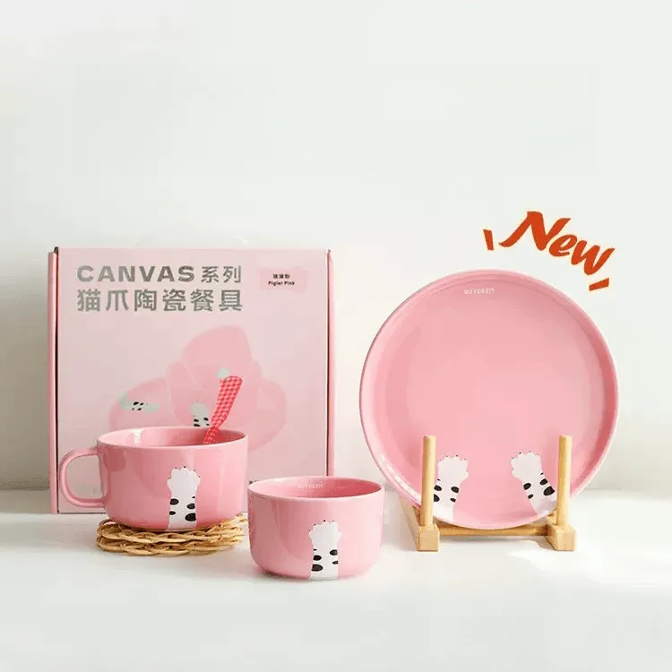 Buydeem cat claw ceramic dinnerware 3-piece set