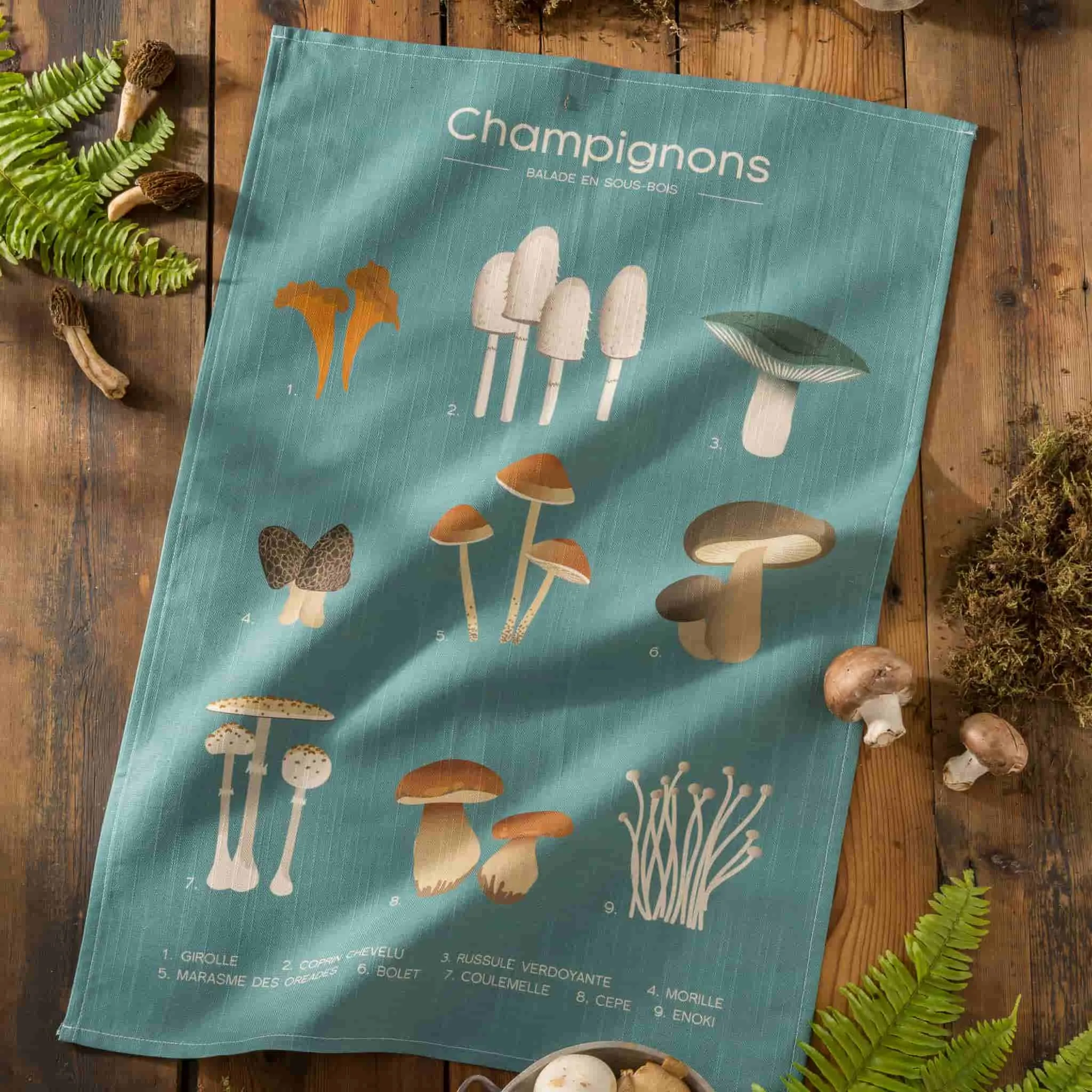 Champignons French Tea Towel