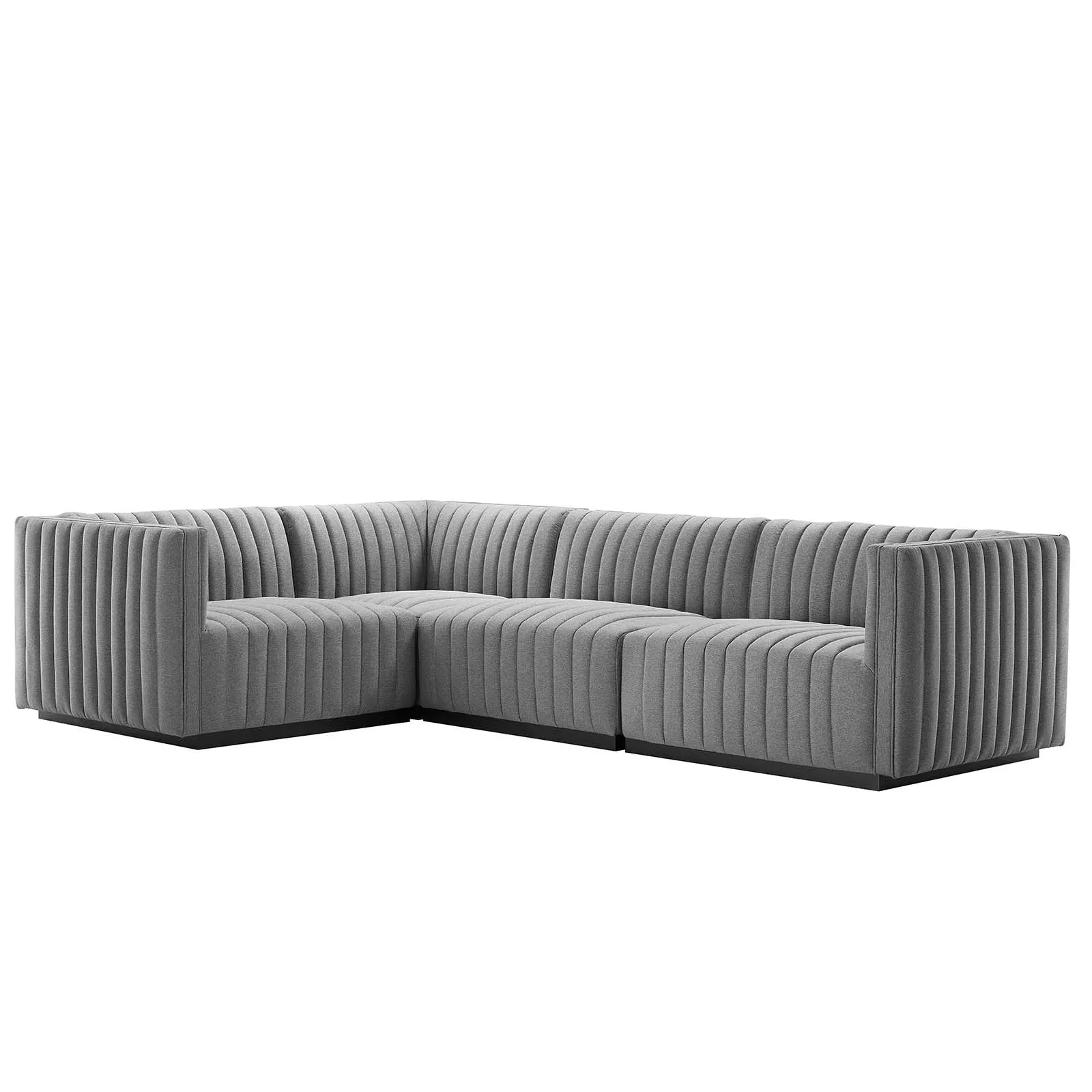 Conjure Channel Tufted Upholstered Fabric 4-Piece L-Shaped Sectional by Modway