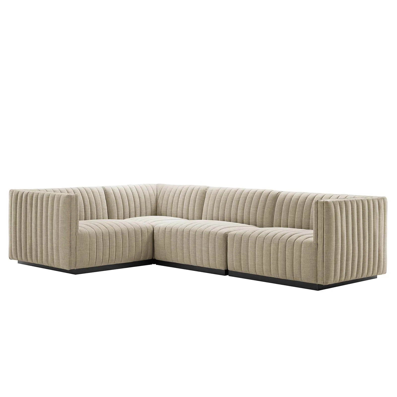 Conjure Channel Tufted Upholstered Fabric 4-Piece L-Shaped Sectional by Modway