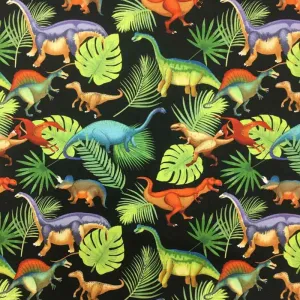 Dinosaur Prehistoric Pets Cotton Print