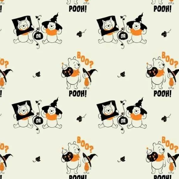 Disney Pooh Fabric, Character Halloween III  Trick Pooh Treat Cream