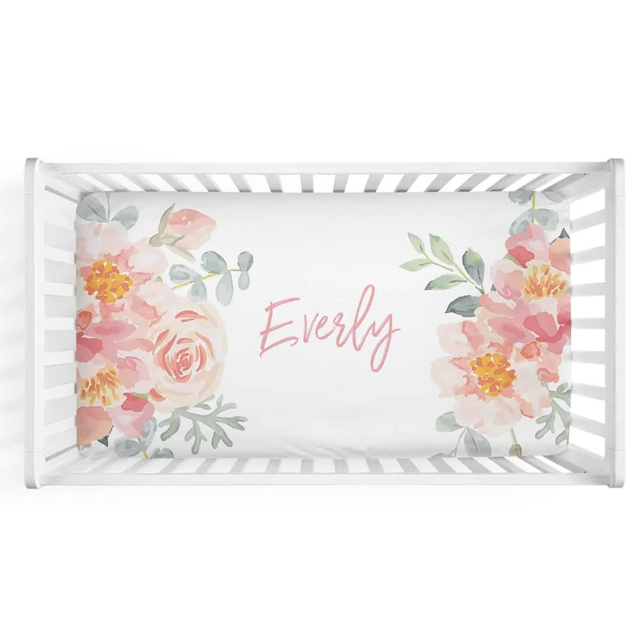 Ella's Dusty Rose Vintage Floral Personalized Crib Sheet