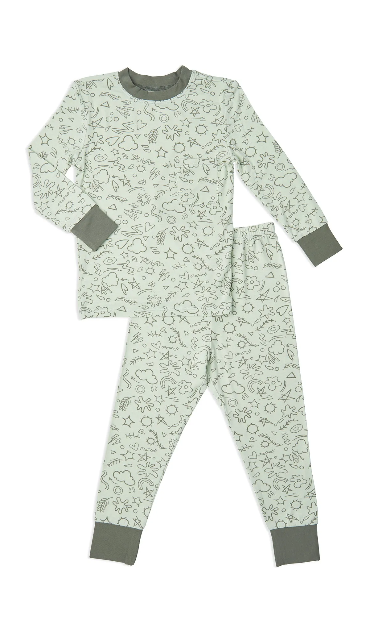 Emerson Kids 2 Piece Pant PJ - Sage Doodle