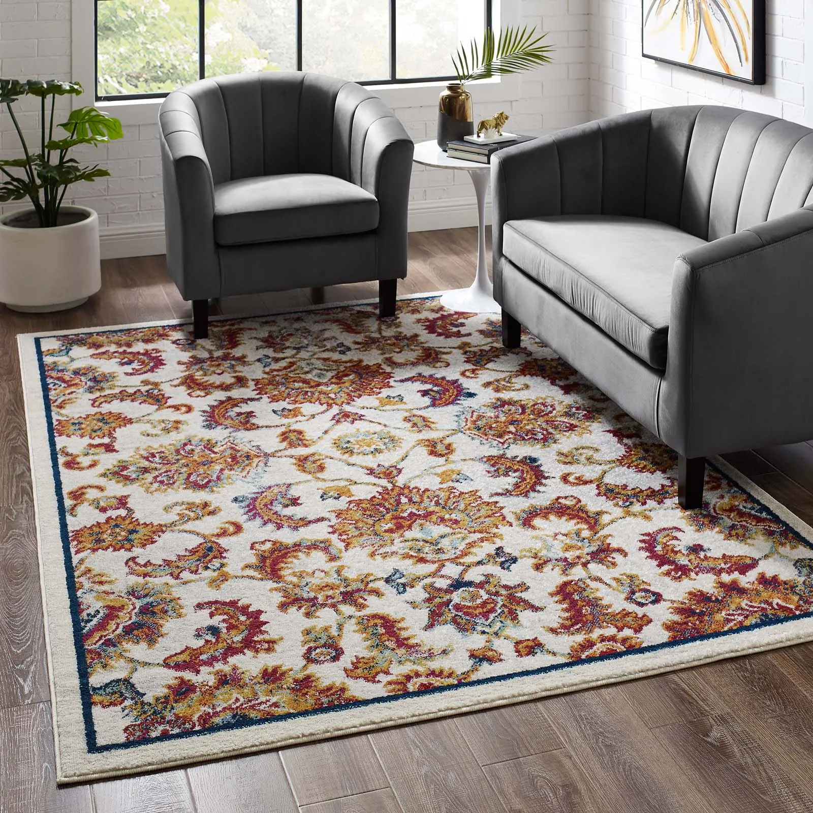 Entourage Azami Distressed Vintage Floral Lattice Area Rug