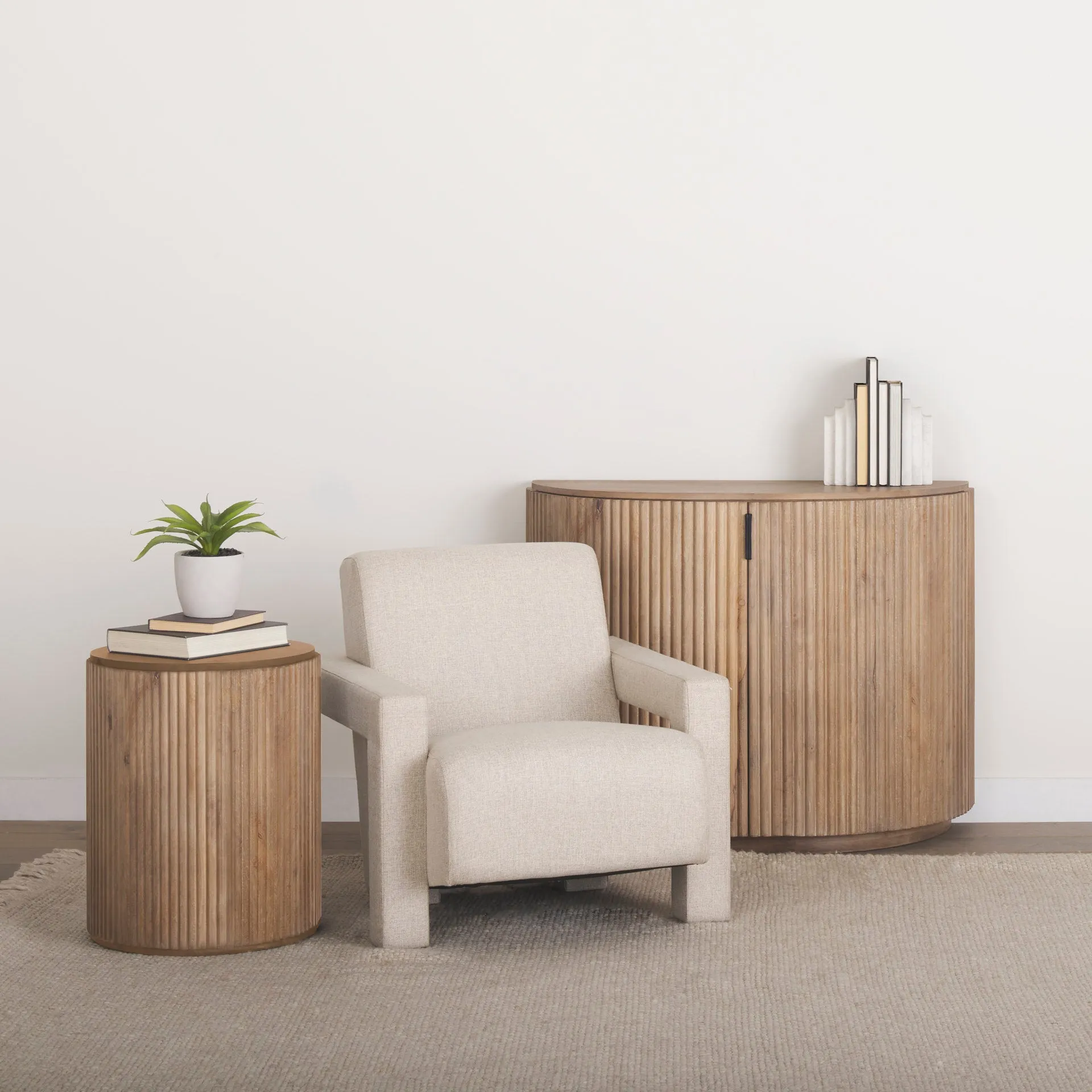 Fluted Blonde Side Table w/ Storage