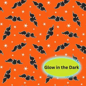 Glow in the Dark Fabric Bats on Orange Background