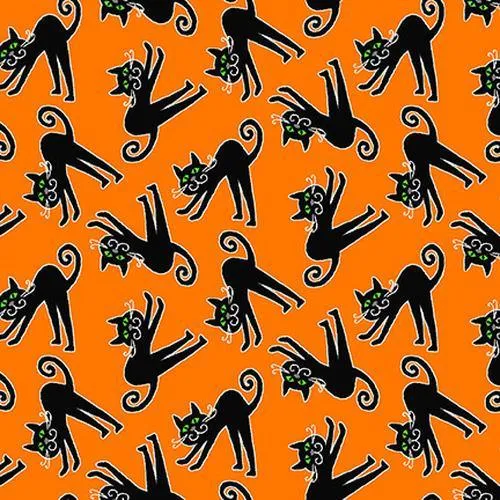 Glow In the Dark Fabric Tossed Cats on Orange