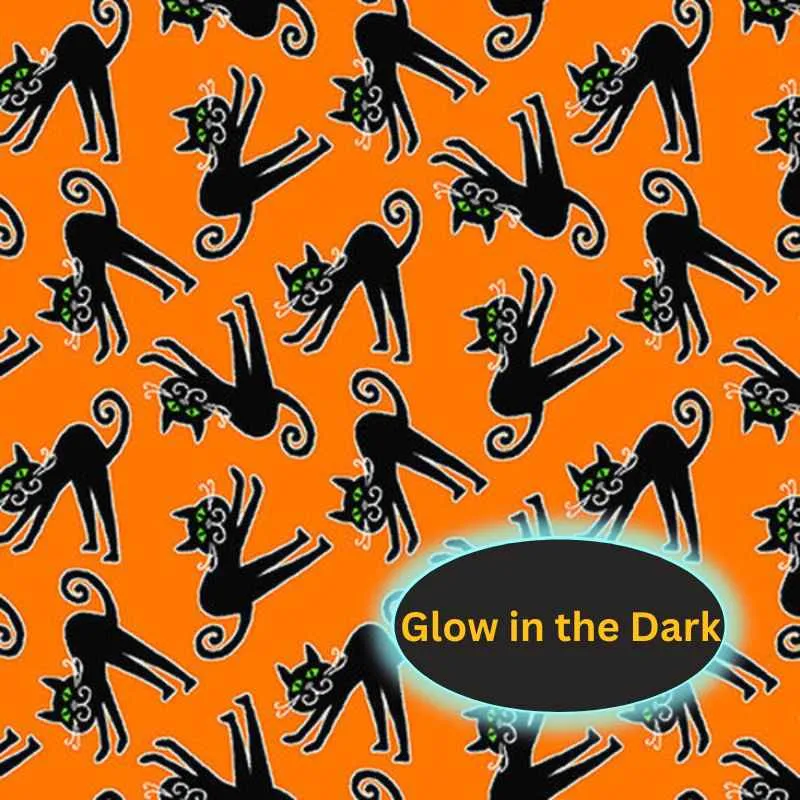 Glow In the Dark Fabric Tossed Cats on Orange