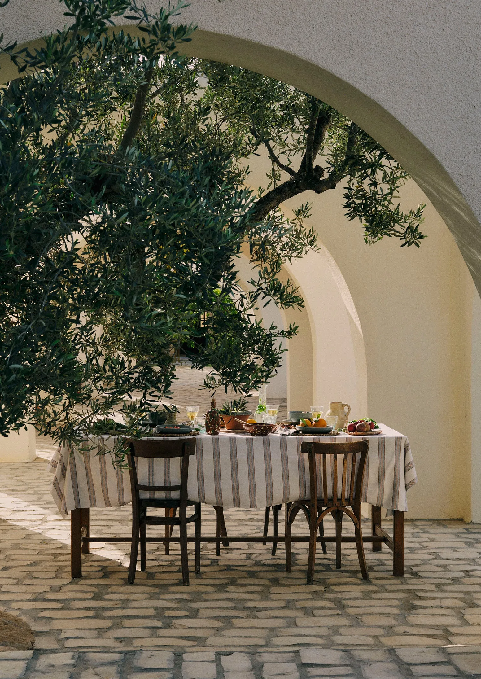 Hand Woven Stripe Tablecloth | Ecru/Ochre