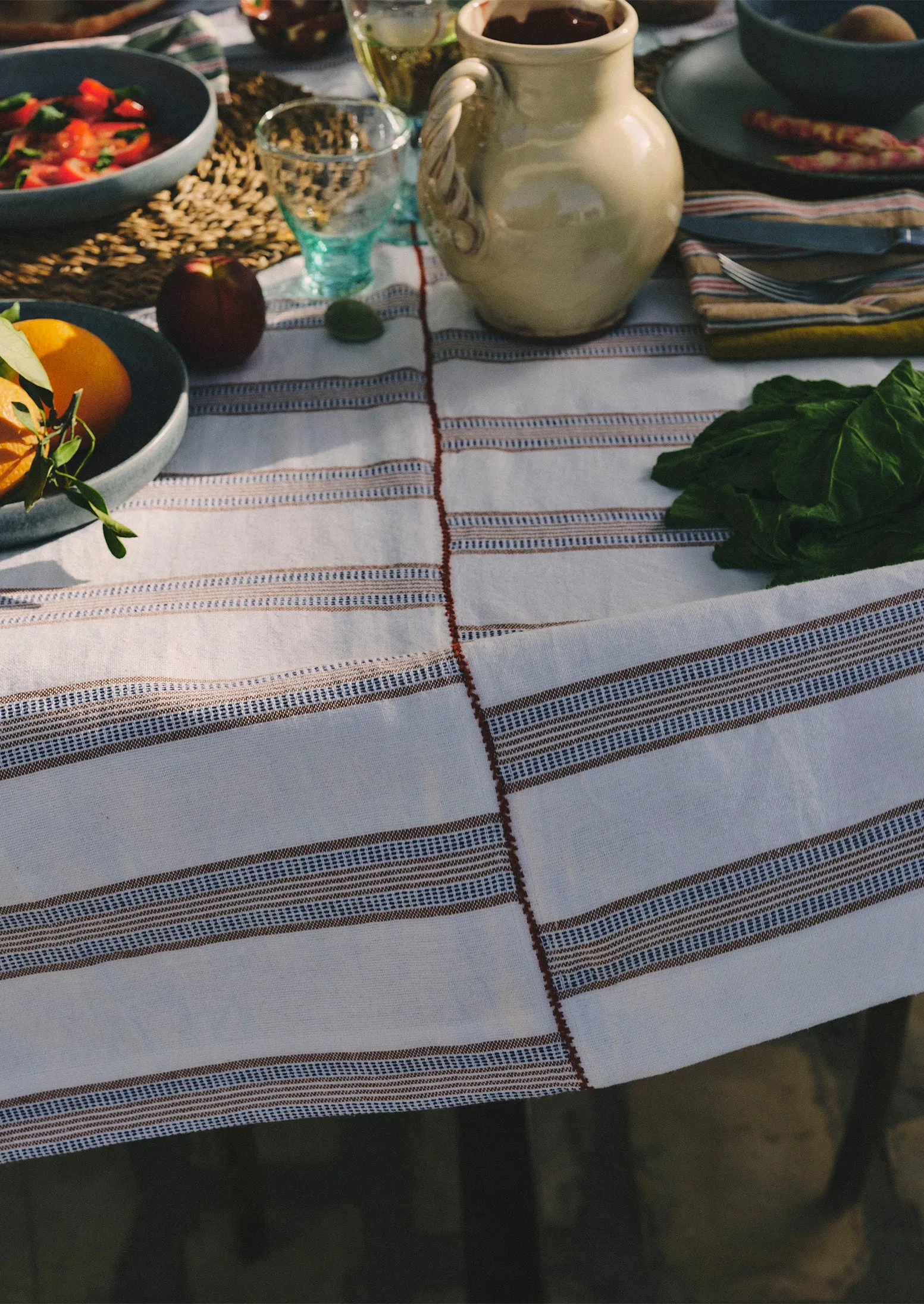 Hand Woven Stripe Tablecloth | Ecru/Ochre