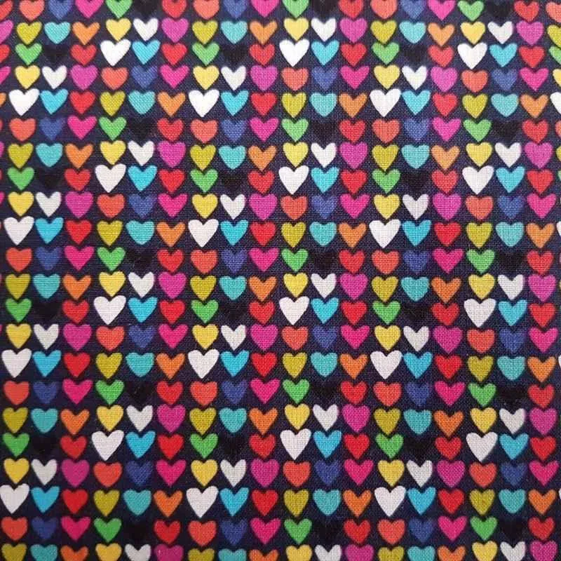 Happy Hearts on Navy by Clothworks Heart Fabric