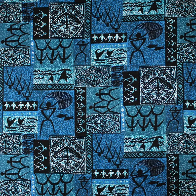 Hawaiian Tapa Petroglyphs Fabric | Light Barkcloth