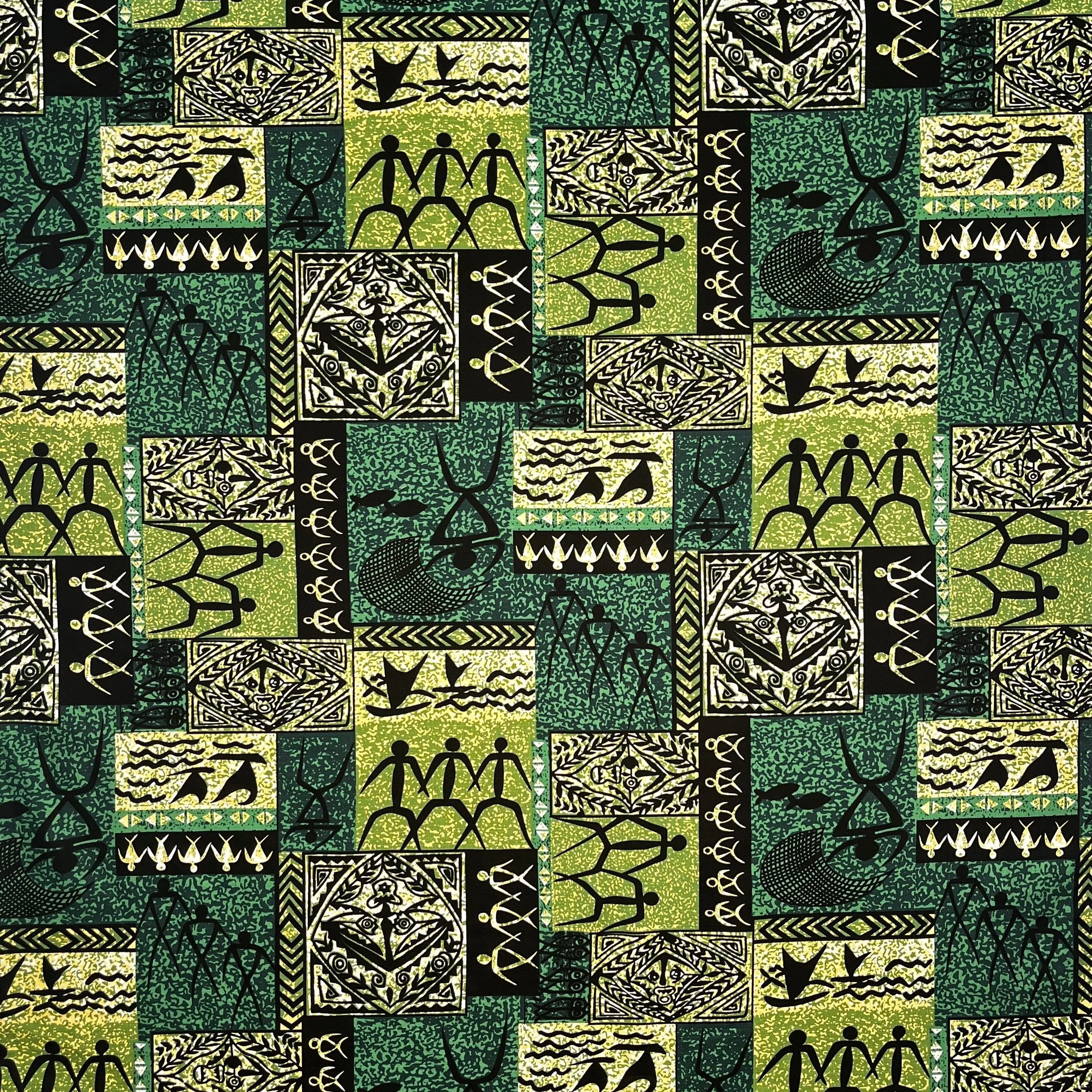 Hawaiian Tapa Petroglyphs Fabric | Light Barkcloth