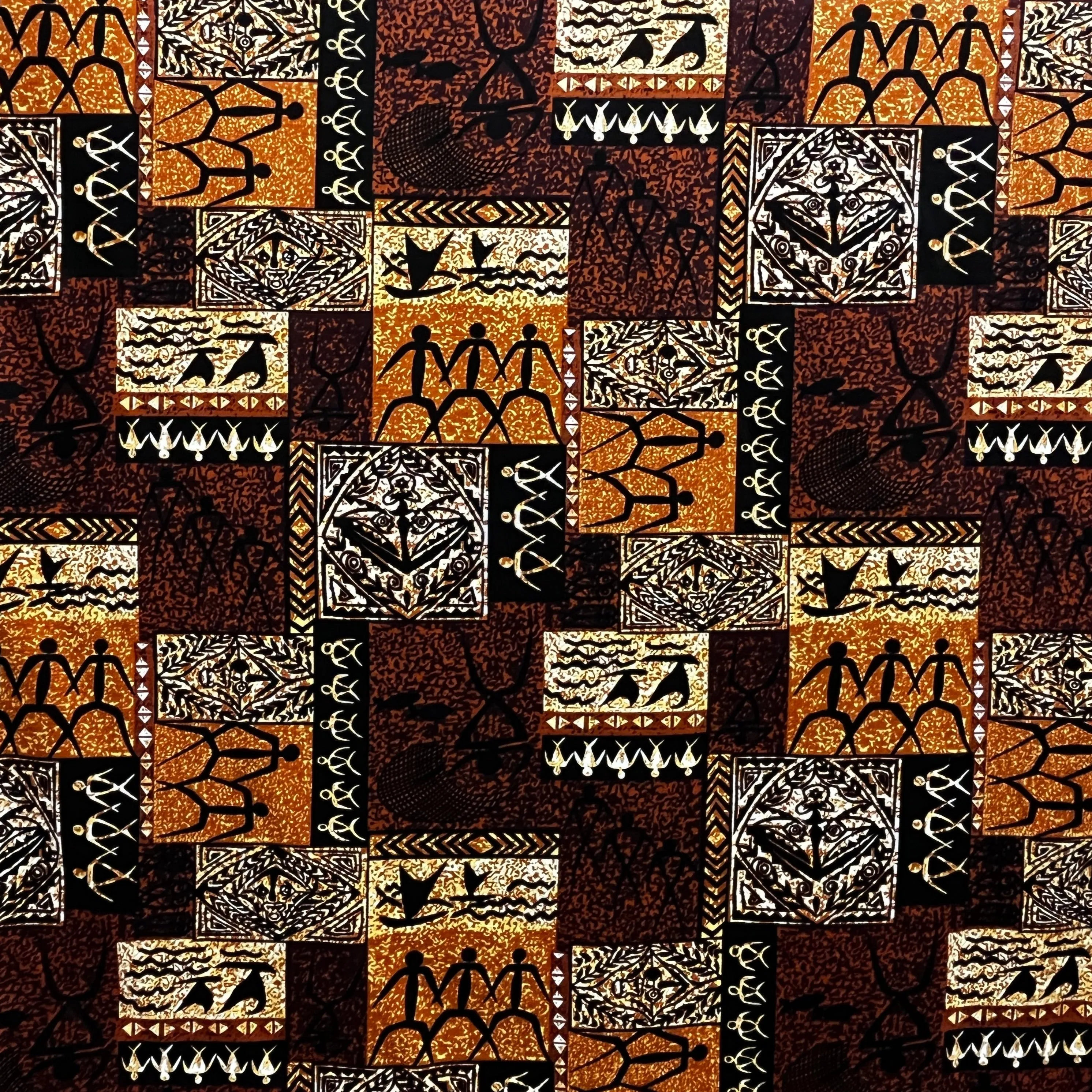 Hawaiian Tapa Petroglyphs Fabric | Light Barkcloth