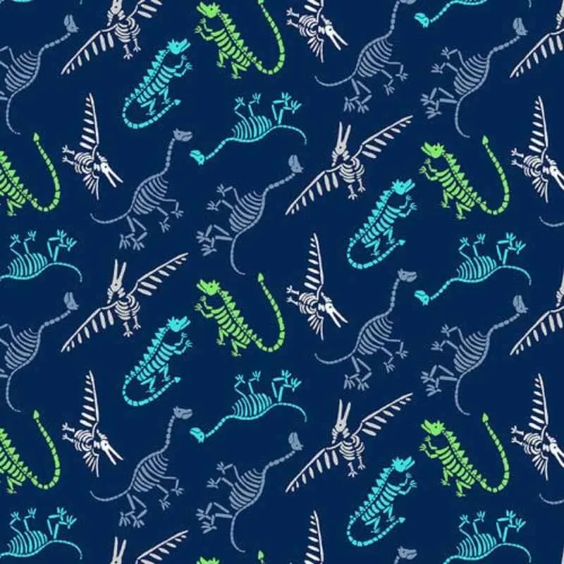 Henry Glass Dinosaur Fossil Fabric Navy Dinosaur Kingdom