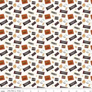 Hershey Fabric Celebrate with Hershey Candy Toss White