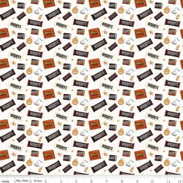 Hershey Fabric Celebrate with Hershey Candy Toss White