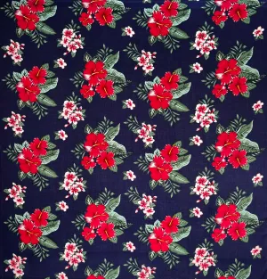 Hibiscus Plumeria & Tropical Leaves clusters Fabric  | Rayon