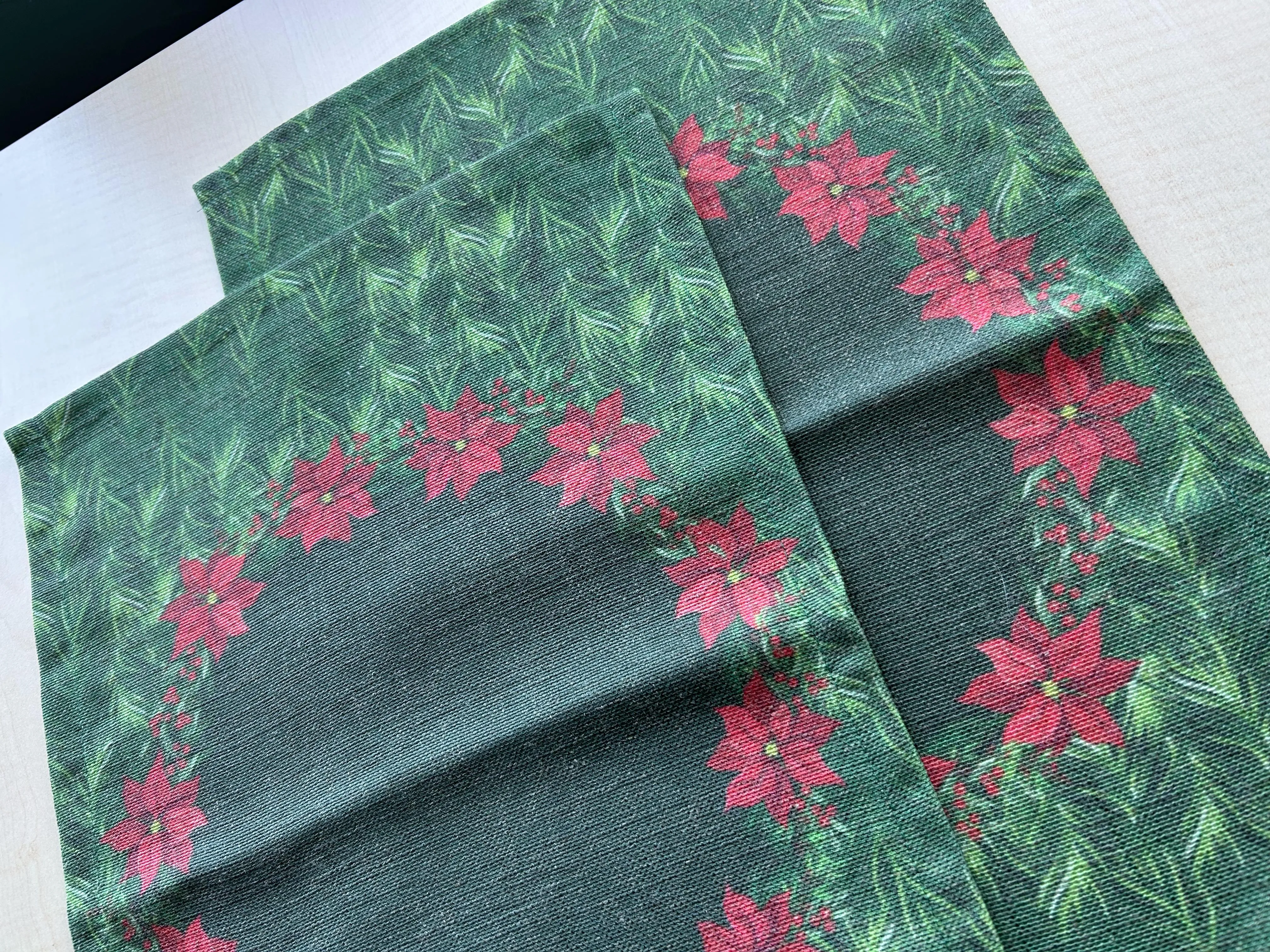 Holiday Themed Placemats, Poinsettia Flower Pattern Set of 2